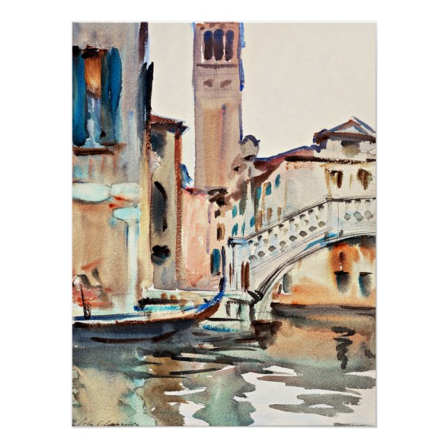Póster Sargent - Un puente y un Campanile, Venecia, (Anverso)