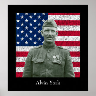 Póster Sargento York y la bandera estadounidense