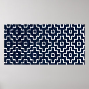 Póster Sashiko indigo tinte indigo sin fisuras con tradic