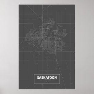 Póster Saskatoon, Saskatchewan (blanco sobre negro)