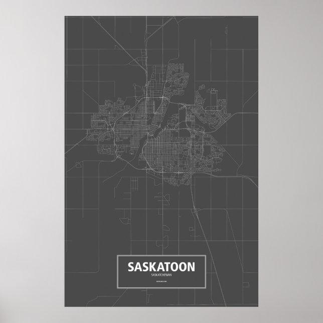 Póster Saskatoon, Saskatchewan (blanco sobre negro) (Frente)
