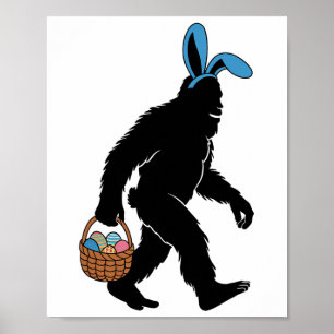 Póster Sasquatch Bigfoot Bunny Ears con huevos de Pascua