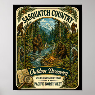 Póster Sasquatch bigfoot país camping al aire libre pacíf