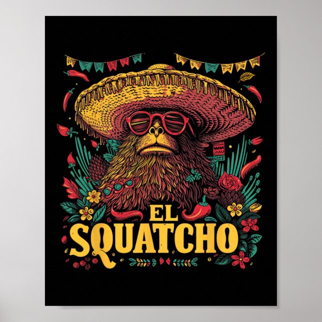 Póster Sasquatch de pie de playa - Cinco De Mayo Sombrero (Frente)