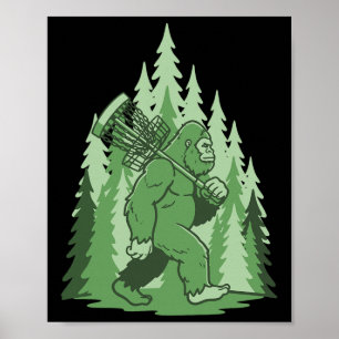 Póster Sasquatch Disc Golf bosque divertido Frisbee diver