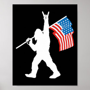 Póster Sasquatch Divertido Rock And Roll Bandera De EE. U