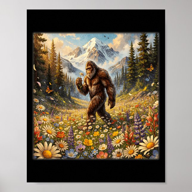 Póster Sasquatch en campo de flores de diente de león big (Frente)