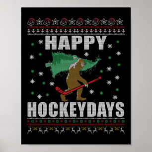 Póster Sasquatch feo de hockey sobre hielo de Navidad - F