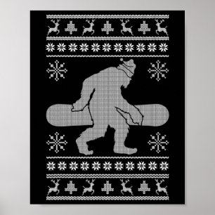 Póster Sasquatch Going Snowboard Navidades feos Bigfoo