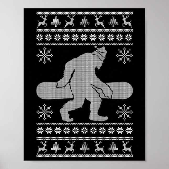 Póster Sasquatch Going Snowboard Navidades feos Bigfoo (Frente)