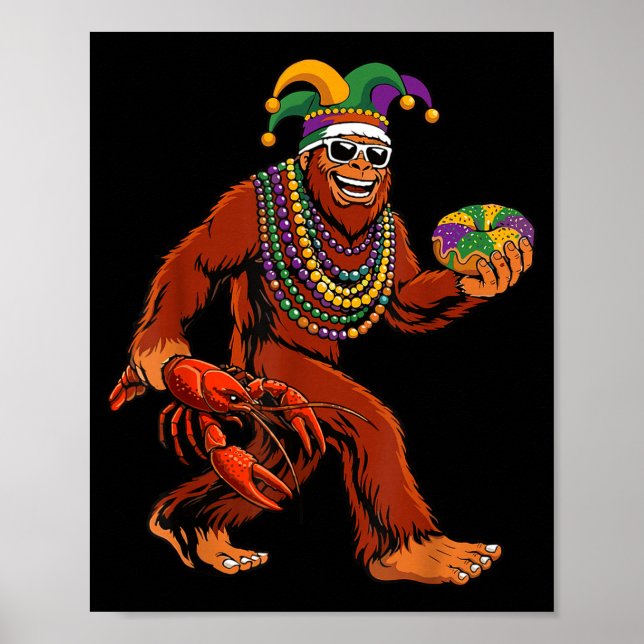 Póster Sasquatch Mardi Gras Bigfoot Parade Beads King Cak (Frente)