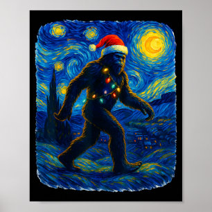 Póster Sasquatch Navidad Bigfoot Sombrero Santa Van Gogh