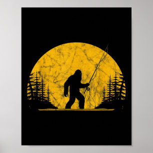 Póster Sasquatch pesca con mosca trucha vintage pescador