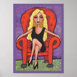 Póster Sassy Blonde y una silla roja - imprimir