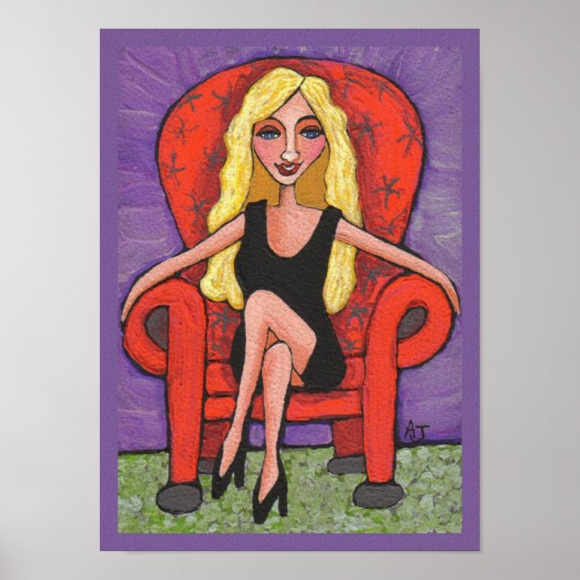 Póster Sassy Blonde y una silla roja - imprimir (Frente)