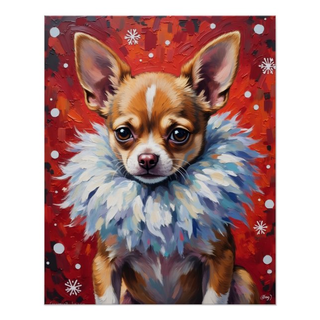 Póster Sassy Chihuahua Dog in Fluffy Winter Fur Collar (Anverso)