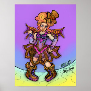 Póster Sassy Steampunk Lady Con Sombrero Superior Y Wings