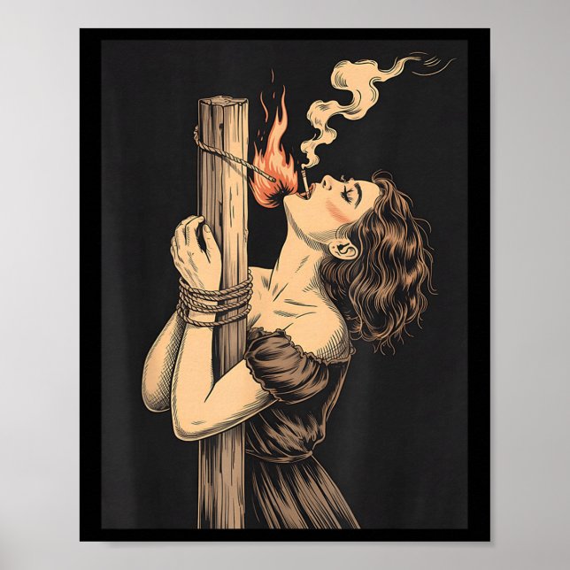 Póster Satan Devil Hell Witch With Flames Cigarette Occup (Frente)
