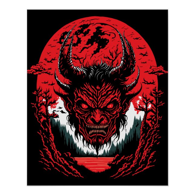 Póster Satan Evil Face | Diseño gráfico de cabeza de demo (Anverso)