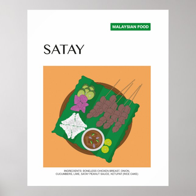 Póster Satay Malaysia Travel Food Wall Art (Frente)
