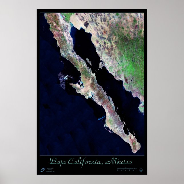 Póster satelital de Baja California, México (Frente)