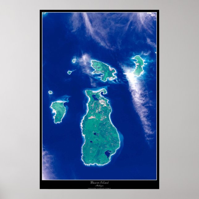 Póster satelital de Beaver Island, Michigan (Frente)