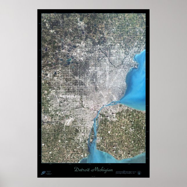 Póster satelital de Detroit, Michigan (Frente)