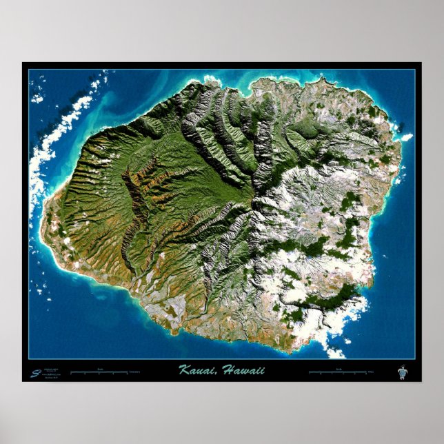 Póster satelital de Kauai, Hawái (Frente)