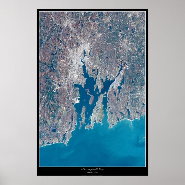 Póster satelital de la bahía de Narragansett Rhode (Frente)