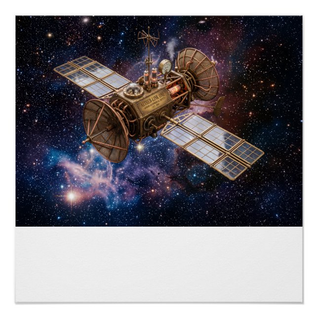 Póster Satélite de comunicaciones Steampunk estrellado (Anverso)