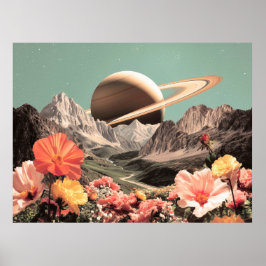 Póster Saturno Surreal Sobre el Valle de la Montaña