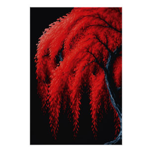 Póster Sauce Llorón Carmesí – Pintura de Árbol de Medios 