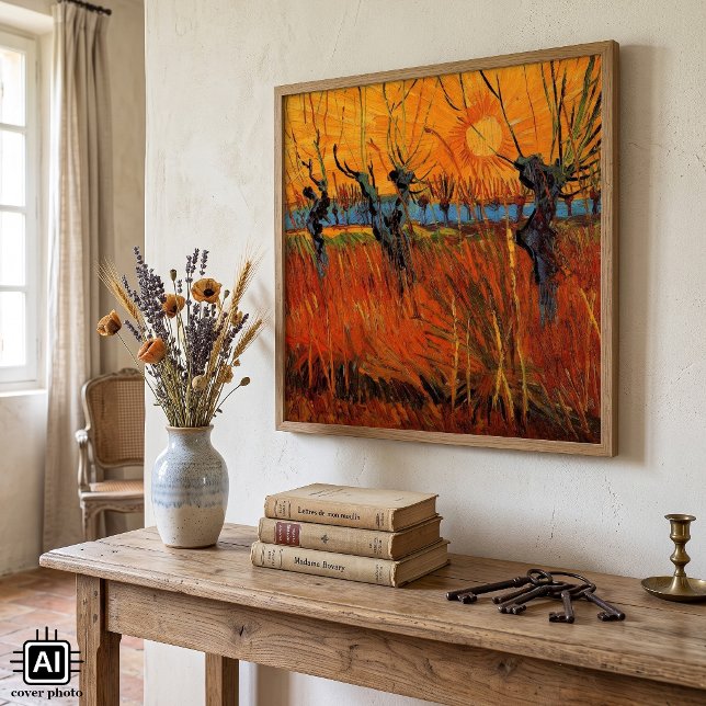 Póster Sauces al atardecer de Vincent van Gogh (Willows at Sunset by Vincent van Gogh is a vintage fine art post impressionism landscape painting.)