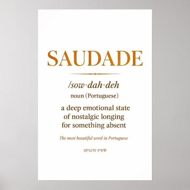 Póster Saudade – Minimalist Portuguese Definition Print | (Frente)