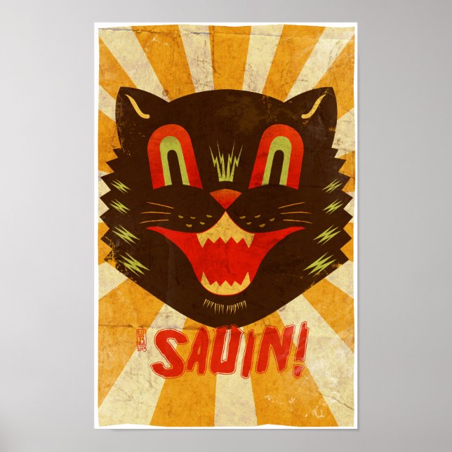Póster ¡Sauin! Gato negro de Halloween (Frente)