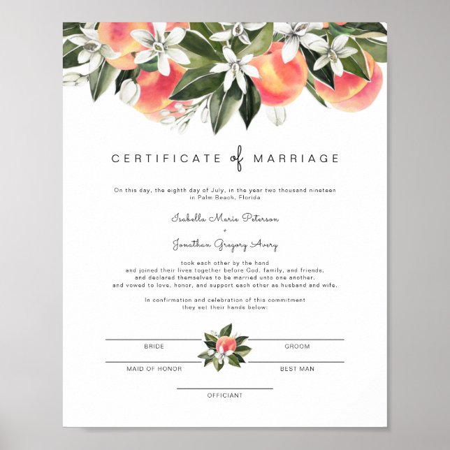 Póster Savannah - Certificado matrimonial de Melocotones  (Frente)