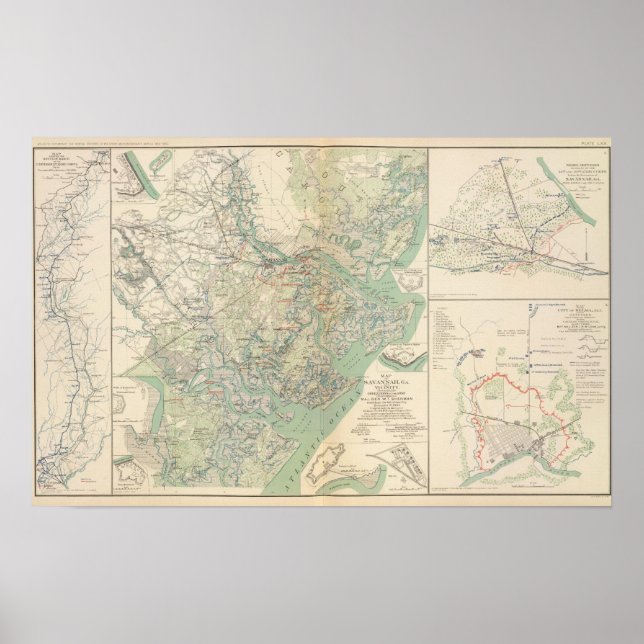 Póster Savannah, Ga y sus alrededores (Frente)