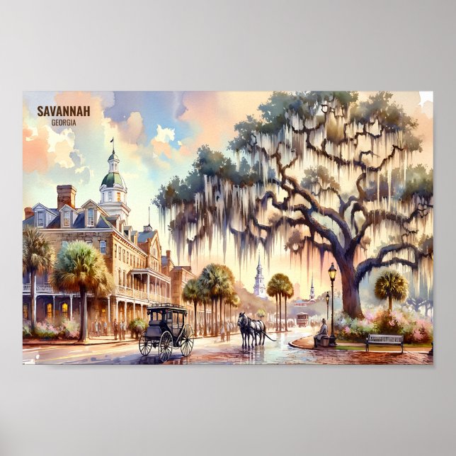 Póster Savannah Georgia Estados Unidos Lugares de viaje a (Frente)