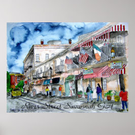 Póster Savannah Georgia River Street City Paisaje artísti