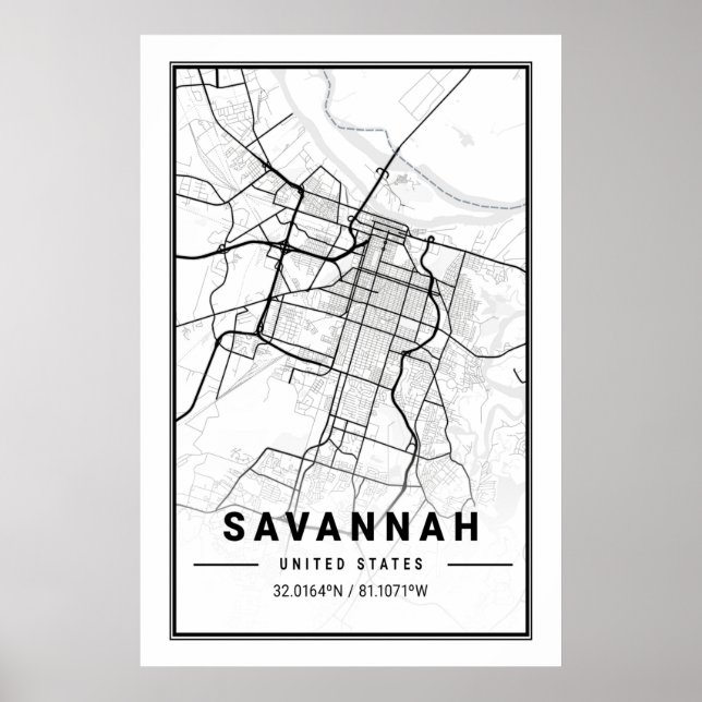 Póster Savannah Georgia USA Travel City Map (Frente)