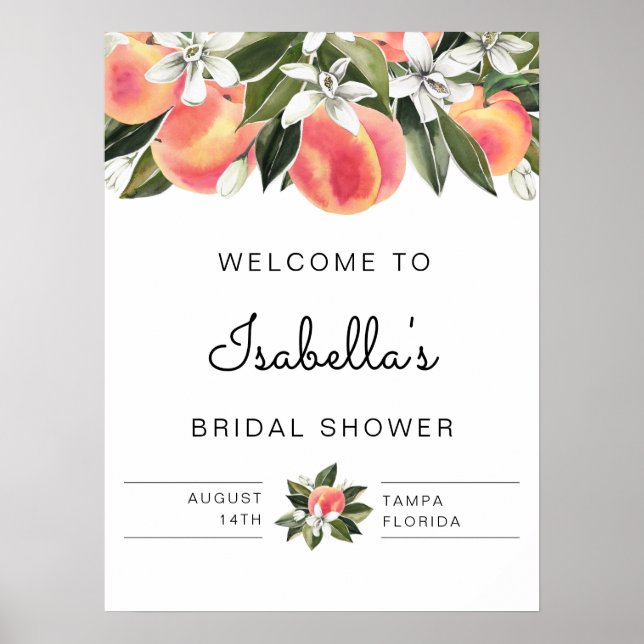 Póster Savannah - Watercolor Peaches Bridal Shower (Frente)