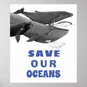 Póster Save Our Oceans Environmental Art Whale  