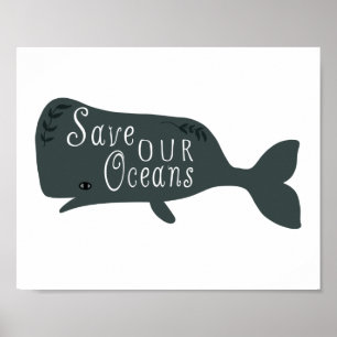 Póster Save Our Oceans Environmental Whale White