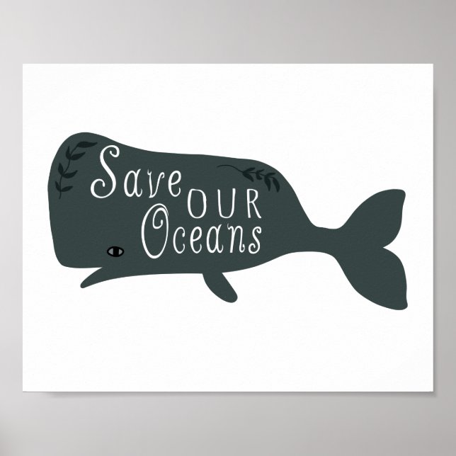Póster Save Our Oceans Environmental Whale White (Frente)