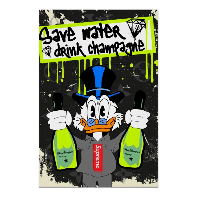 Póster Save Water, Drink Champagne (Neon Drip Duck) (Anverso)