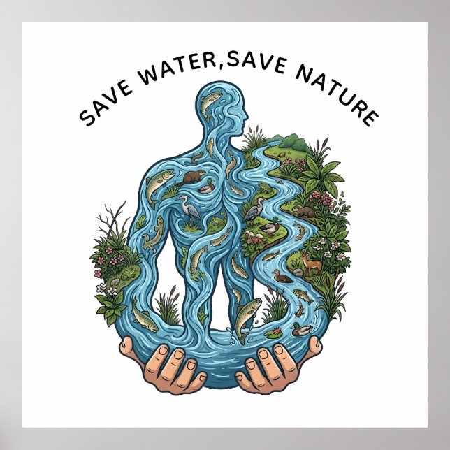 Póster Save Water Save Nature Eco-Conscious Environmental (Frente)