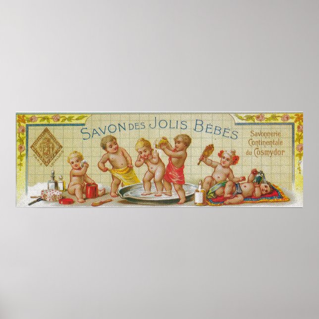 Póster Savon Des Jolis Bebes Etiqueta de jabón París, Fra (Frente)