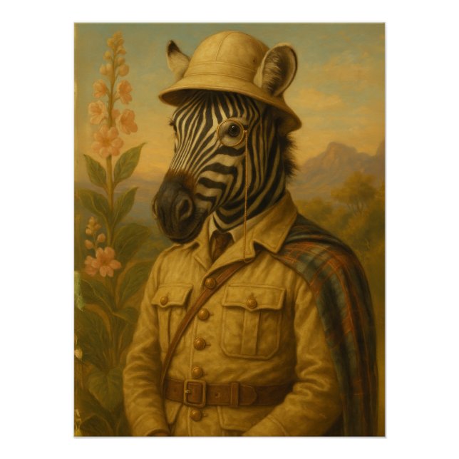 Póster Savvy Zebra Explorer Portrait with Monocle (Anverso)