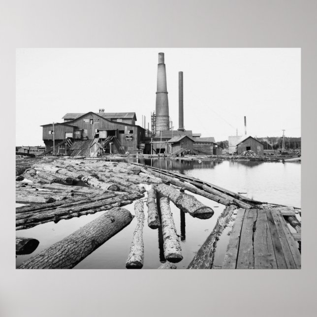 Póster Sawmill, Marquette, Michigan, 1905 (Frente)