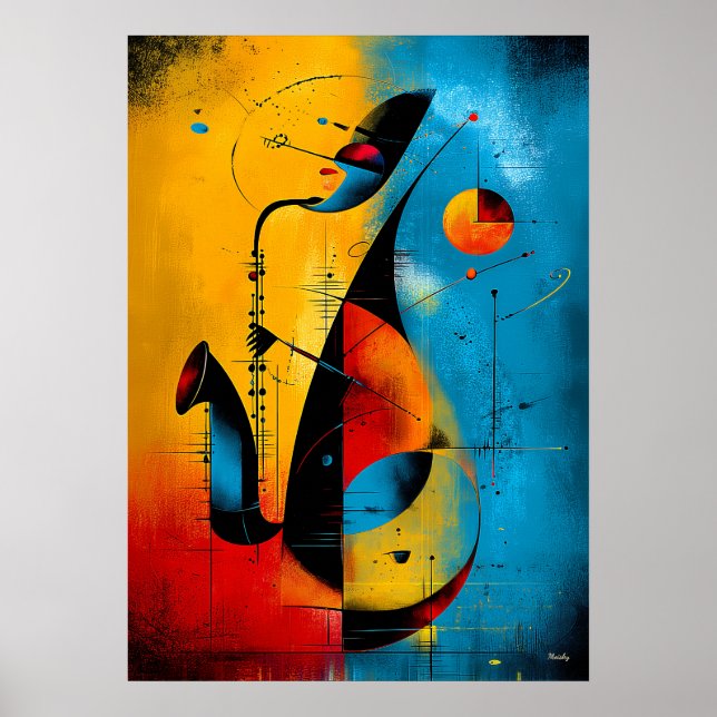 Póster Saxofón Cósmico – Pared Geométrica Abstracta Moder (Frente)